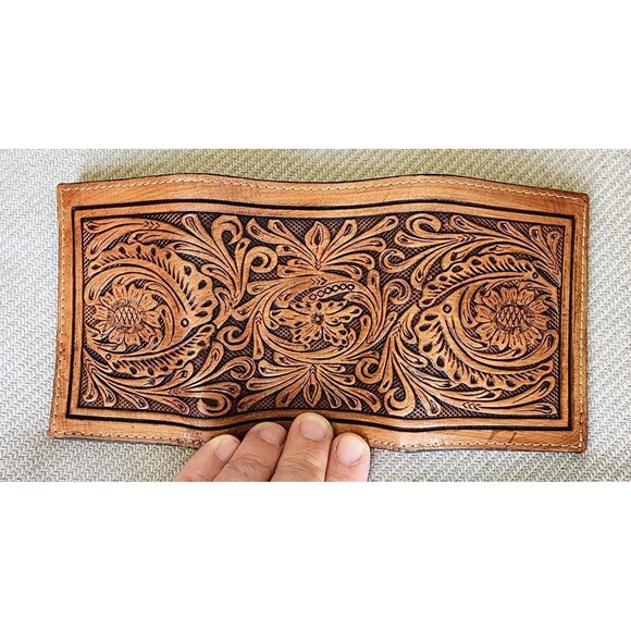 Mens Leather Tri-fold‎ Wallet Floral Tooled C1301T by Ranger Belt Company - Picture 6 of 9